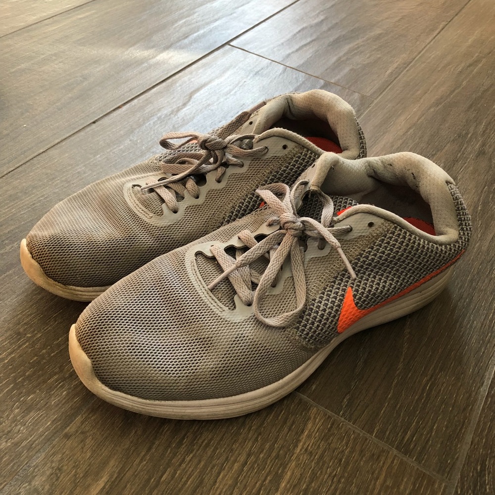 Grey and Coral Nike Revolution 3 Running shoes